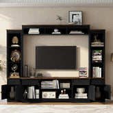 U-Can 98.8" W Wall Unit Entertainment Center with Bookshelves for TVs up to 80", Modern TV Stand Media Console with Cabinets and Adjustable Shelves for Living Room