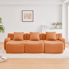 Three-Seat Boneless Sofa High-Quality Teddy Fabric,No assembly required Curved armrest Anti-slip Design Ergonomic design, Assembly Chaise 32D High Density Sponge living rooms media rooms,Orange