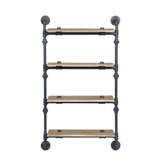 Brantley Oak & Sandy Black Finish Wall Rack W/4 Shelves