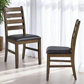 Damica Brown Synthetic Leather & Walnut Side Chair (Set of 2)