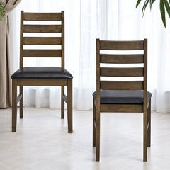 Damica Brown Synthetic Leather & Walnut Side Chair (Set of 2)