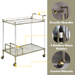 Cirro Antique Mirror & Wire Brass Finish Serving Cart