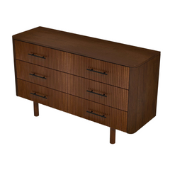 Logan Mid Century Modern Walnut Dresser with 6 Drawers for Ample Storage in Solid Wood 33.1 inchH x 55.9 inchW x 17.7 inchD
