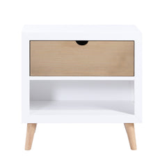 White and Natural Finish Drawer and Open Shelf Nightstand Bedroom Furniture 1pc