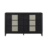 Contemporary 6-Drawer Dresser Charcoal Gray Finish Solid Wood Bedroom Furniture 1pc Storage Cabinet Reeded Front Panels