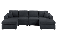 Modern Design Sectional Set 3pc Armless Loveseat Two Matching Pillow Right Arm And Left Arm Chaise Black Finish Primary Living Room