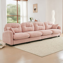 Four-Seater Modular Sectional Couch,Premium Chenille Fabric,With 2 Throw Pillows,Tufted Cushion Backrest Design,High-Density Foam Easy Install,Fits Bedrooms,Living Rooms,Reading Nooks,Pink