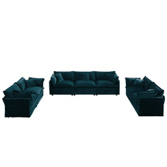 3 Piece Sofa Set Oversized Sofa Comfy Sofa Couch, 2 Pieces of 2 Seater and 1 Piece of 3 Seater Sofa for Living Room, Deep Seat Sofa Blue Chenille