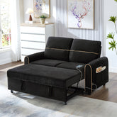 Chenille Pull Out Sofa Bed, 58-inch Sofa Bed, Sleeper Sofa, Loveseat Sofa with Adjustable 3 -Position Backrest, 4 Side Pockets and Charging Ports for Living Room, Black