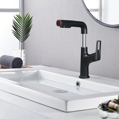 Matte Black Pull-Down Vessel Faucet - Single Hole Bathroom Sink Faucet with Lift Spout & Dual Spray Modes