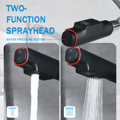 Matte Black Pull-Down Vessel Faucet - Single Hole Bathroom Sink Faucet with Lift Spout & Dual Spray Modes