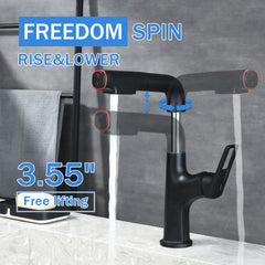 Matte Black Pull-Down Vessel Faucet - Single Hole Bathroom Sink Faucet with Lift Spout & Dual Spray Modes