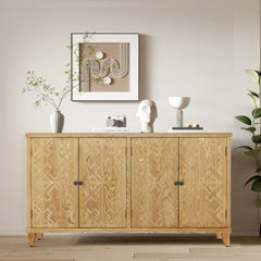 59" Brown Accent Cabinet with 4 Doors, Natural Wood Buffet Cabinet, Media Cabinet, Console Cabinet, Cabinet for Entryway, Living Room, Bedroom, Dining Room