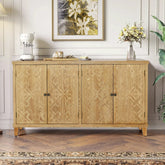 59" Brown Accent Cabinet with 4 Doors, Natural Wood Buffet Cabinet, Media Cabinet, Console Cabinet, Cabinet for Entryway, Living Room, Bedroom, Dining Room