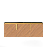 48" ARAI Black Sintered Stone with Stone Pattern Countertop and Brown Oak Cabinet, NO Basin, NO Faucet and Sink Cover