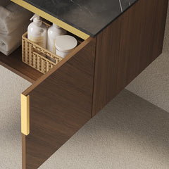 48" ARAI Black Sintered Stone with Stone Pattern Countertop and Brown Oak Cabinet, NO Basin, NO Faucet and Sink Cover