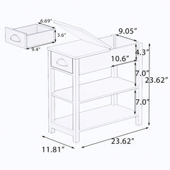 Narrow Sided Table with Drawers and Bottom Partition in Flip Over Design -White