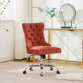 A&A Furniture Office Chair,Modern Chenille Upholstered Tufted Button Home Office Chair with Chrome Metal Base,Adjustable Desk Chair Swivel Office Chair (Orange)