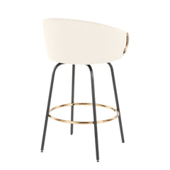 Claire 26" Contemporary/Glam Fixed Height Counter Stool with Swivel in Black Metal and Cream Velvet with Gold Metal Accents by LumiSource - Set of 2