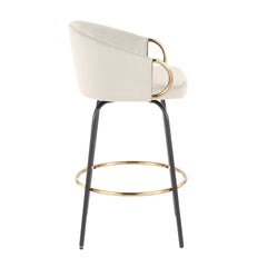 Claire 26" Contemporary/Glam Fixed Height Counter Stool with Swivel in Black Metal and Cream Velvet with Gold Metal Accents by LumiSource - Set of 2