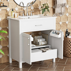 30-Inch Bathroom Vanity with Ceramic Sink and Ample Storage - The Perfect Choice for Small Bathrooms