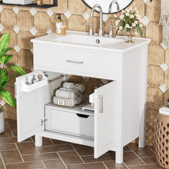 30-Inch Bathroom Vanity with Ceramic Sink and Ample Storage - The Perfect Choice for Small Bathrooms