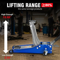 3T Heavy Duty Horizontal Double Pump Floor Jack (with foot pedal),and Steel Racing Floor Jack with Dual Piston Quick Lift Pump,3 Ton (6,600 lb) Capacity,Blue&Silver