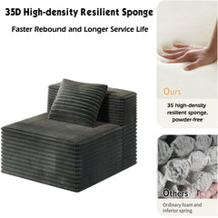 Single Sofa for Modular Sectional Sofa, High Density Memory Foam Couch Boneless Couch for Bedroom Living Room (Single Sofa)