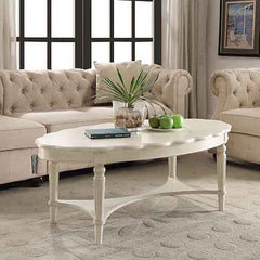 Antique White Coffee Table with Bottom Shelf