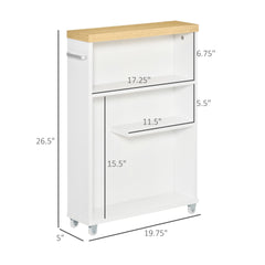 kleankin Slim Bathroom Cabinet with Wheels Storage Organizer, White