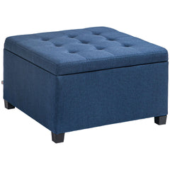HOMCOM Fabric Tufted Storage Ottoman with Flip Top Seat Lid, Metal Hinge and Stable Eucalyptus Wood Frame for Living Room, Entryway, or Bedroom, Blue