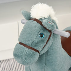 Qaba Kids Plush Ride-On Rocking Horse with Bear Toy, Children Chair with Soft Plush Toy & Fun Realistic Sounds, Blue