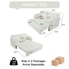 Convertible Pull-Out Queen Sleeper Sofa, 3-in-1 Sofa Bed with Side Storage & 8 Silent Casters, Thick Padded Chenille Loveseat for Living Room, Bedroom, Apartment,Beige