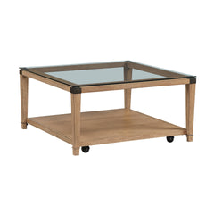 Modern Sleek Design Brown Finish Cocktail Table Clear Tempered Glass Tabletop Wooden Furniture 1pc Coffee Table Living Room