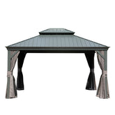 10' X 12' Hardtop Gazebo Outdoor Metal Gazebo with Galvanized Steel Double Roof Canopy, Aluminum Frame, Curtains and Netting for Patio, Deck, Garden, Grey