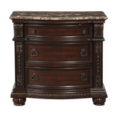 Dark Cherry Finish with Gold Tipping European Design 1pc Nightstand with Genuine Marble Top Traditional Bedroom Furniture 3-Drawers