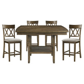 Contemporary 5pc Dining Set Counter Height Table and 4 Counter Height Chairs Functional Lazy Susan Shelf Table Light Oak Finish Wooden Kitchen Dining Furniture
