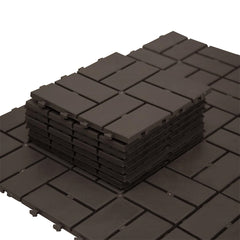Patio Interlocking Deck Tiles, 12"x12" Square Composite Decking Tiles, Checked Plastic Outdoor Flooring Tile All Weather for Balcony Porch Backyard, (Brown, Pack of 27)