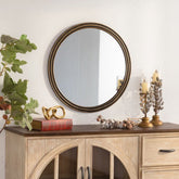 Round Decorative Wall Mirror, Vintage Gold Beaded Frame, for Living Room/Bedroom/Bathroom Home Decor