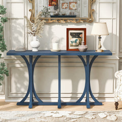 U-Style 59.8'' Wooden Console Table with Oak Veneer Top,Farmhouse Entryway Table with Rubber Wood Slender Curved Legs,Perfect for Living Room,Entryway,Hallway, Dining Spaces.