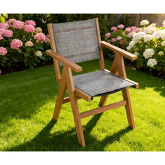 Lounge chair teak color, suitable for all seasons: Outdoor lounge chair, made of sturdy HIPS material, equipped with 304 stainless steel accessories.