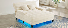Modern Chaise Lounge Sofa 57.1" Sofa Bed Chenille Upholstered Lounge Sofa Chair with Adjustable Backrest and LED Light Strip for Living Room, Beige