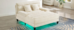 Modern Chaise Lounge Sofa 57.1" Sofa Bed Chenille Upholstered Lounge Sofa Chair with Adjustable Backrest and LED Light Strip for Living Room, Beige