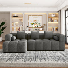 101.2" Sectional Sofa Full-Compressed Sofa Modular Sofa Couch Free-combined Sofa with Deep Seating and Two Side Pockets for Living Room, Grey
