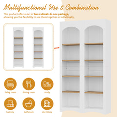 ON-TREND Free Standing 5 Tier Bookshelves, Bookcases Set of 2, Farmhouse Two-Tone Storage Cabinet with Adjustable Shelves, Modern 72"H Kitchen Pantry Cabinet for Living Room, Home Office, White