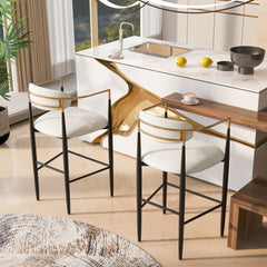 Barstools Set of 2, Upholstered Bar Stools with Back for Kitchen Island, Beige Faux PU Leather Seating Black Iron Legs 260LBS Weight Capacity