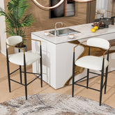 Barstools Set of 2, Upholstered Bar Stools with Back for Kitchen Island, Beige Faux PU Leather Seating Black Iron Legs 260LBS Weight Capacity
