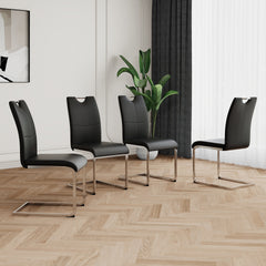 Modern Dining Chairs with Faux Leather Padded Seat Dining Living Room Chairs Upholstered Chair with Chrome Metal Legs Design for Kitchen, Living, Bedroom, Dining Room Side Chairs Set of 4