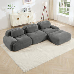 L-shaped modular sofa no assembly ergonomic design pet-friendly luxuryCorduroy Fabric fabric extra-wide curved armrests 32D high-resilience sponge for living rooms bedroom ,Grey