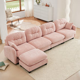 Modular Sectional L Shaped Couch With Ottoman,Soft Chenille Fabric,Ergonomic Design,Tufted Cushion Backrest Design,High Quality Wooden Base Easy Install,Fits Bedrooms Living Rooms Reading Nooks,Pink